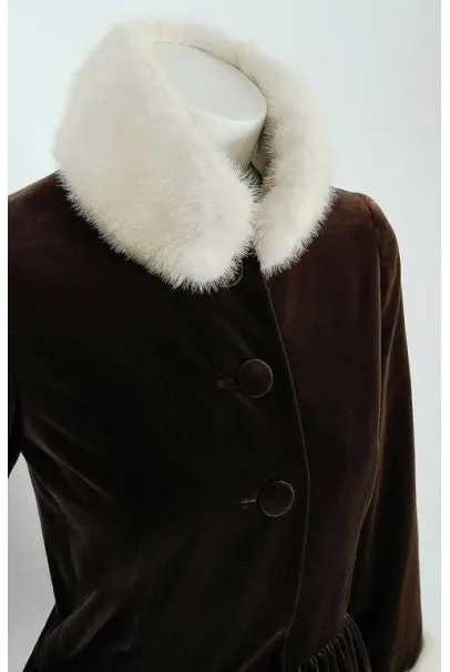 1970 Norman Norell Documented Brown Velvet & Ivory-White Mink Fur Princess Coat