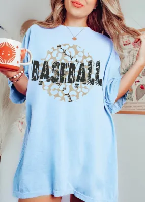 Blue Bella Canvas or Comfort Colors Baseball Leopard Print Tee/ Quality Retro Tee