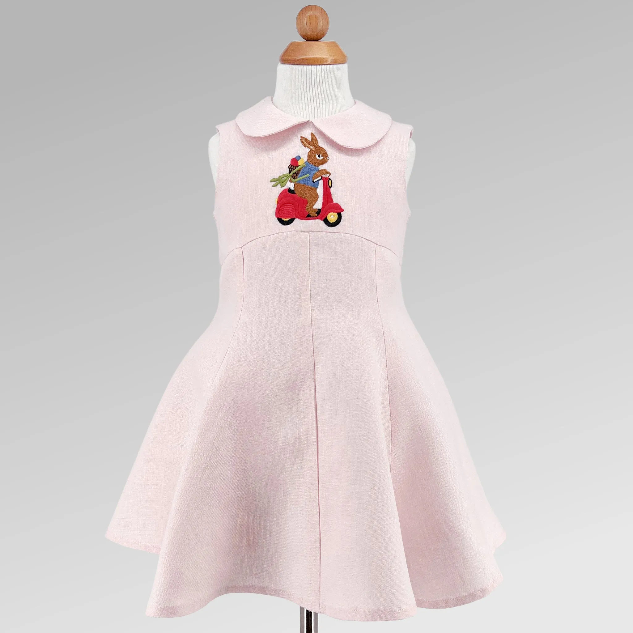 Blush Linen Scooter Bunny Dress