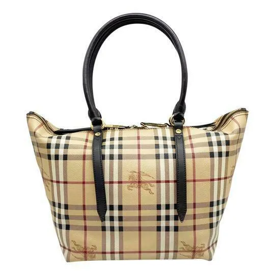 Burberry Haymarket Check Small Salisbury Chocolate Brown Coated Canvas Tote