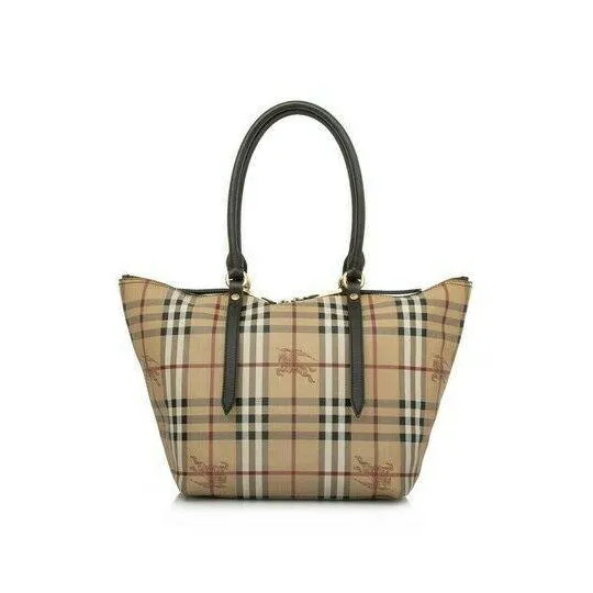 Burberry Haymarket Check Small Salisbury Chocolate Brown Coated Canvas Tote