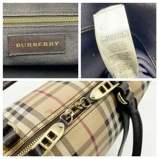 Burberry Haymarket Check Small Salisbury Chocolate Brown Coated Canvas Tote