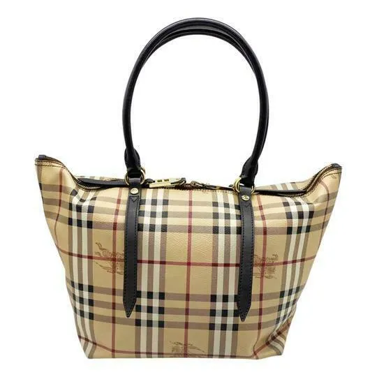 Burberry Haymarket Check Small Salisbury Chocolate Brown Coated Canvas Tote