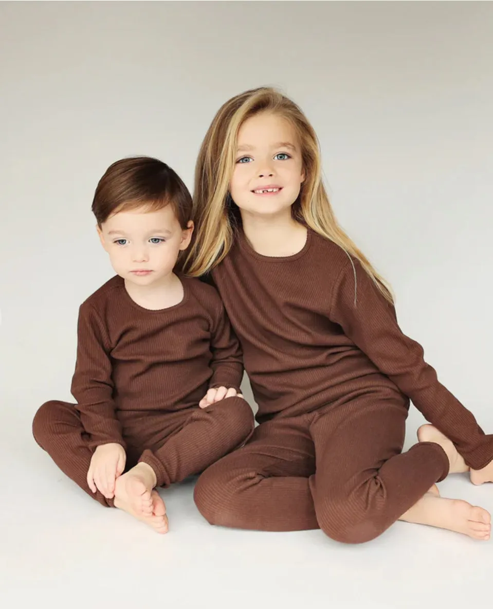 Chocolate Children’s Ribbed Loungeset