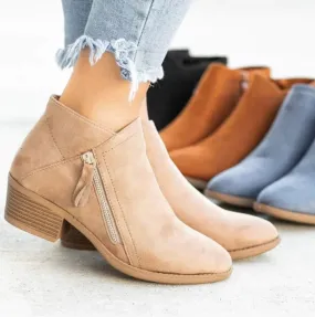 Chunky Heel Side Ankle Boots