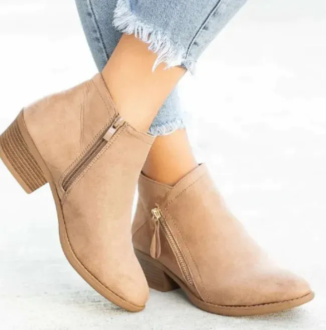 Chunky Heel Side Ankle Boots