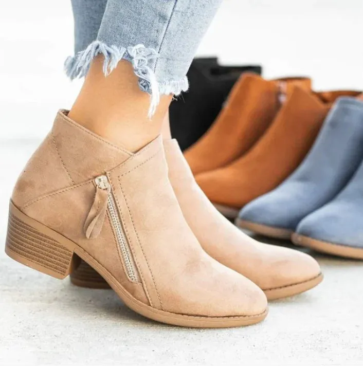 Chunky Heel Side Ankle Boots