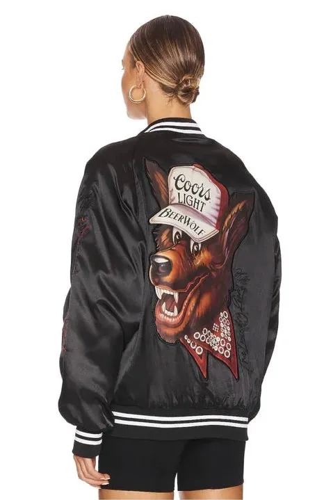 Coors Light Beer Wolf Varsity Jacket - Black