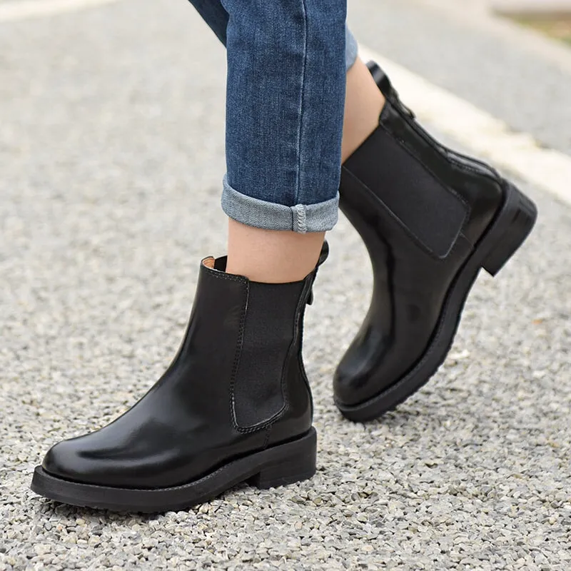 Designer Handmade Leather Chelsea Boots Back Zip Ankle Boots in Black