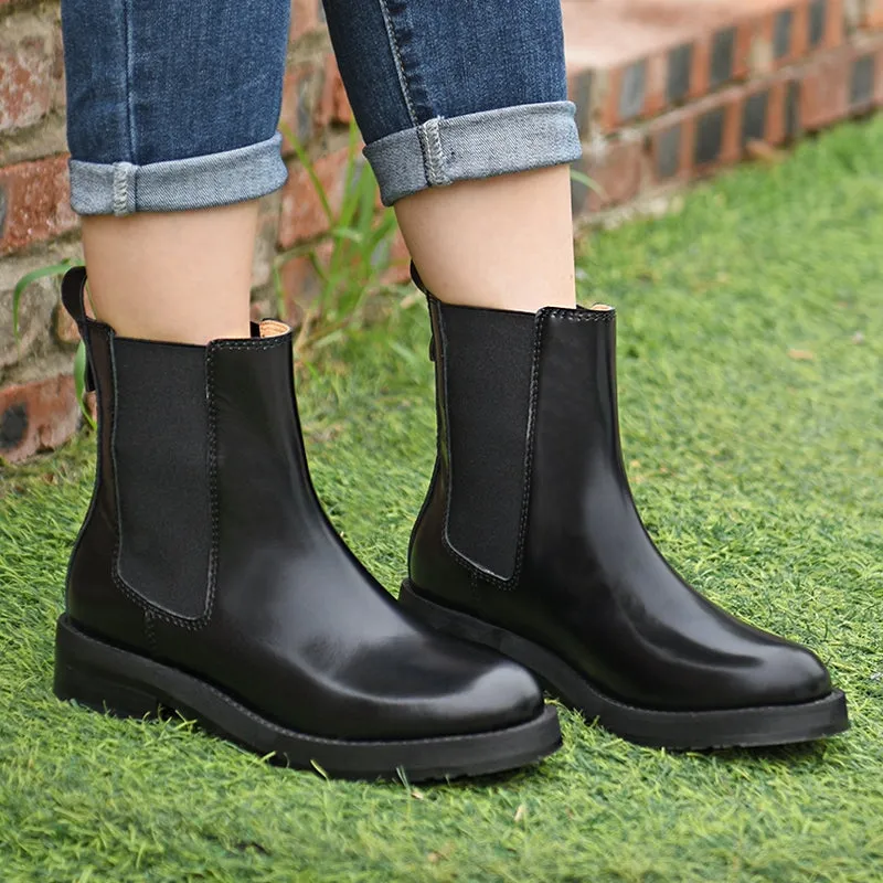 Designer Handmade Leather Chelsea Boots Back Zip Ankle Boots in Black