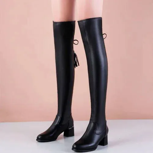 Elastic Leather Knee Boots