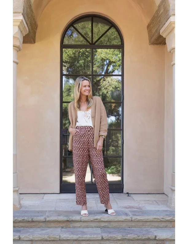 MASON'S DAUGHTER Cropped Pant, Chocolate and Pink Lattice Print