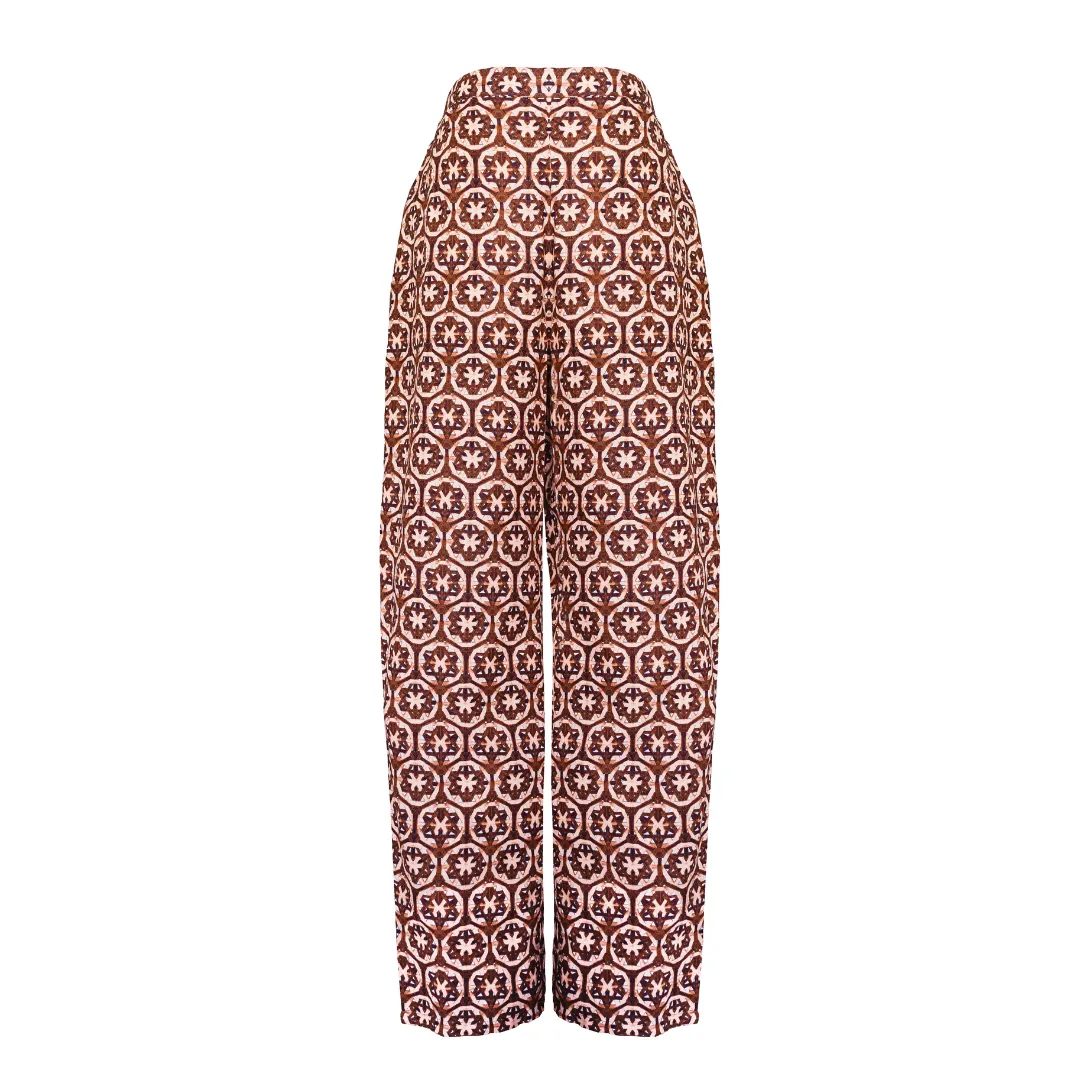 MASON'S DAUGHTER Cropped Pant, Chocolate and Pink Lattice Print