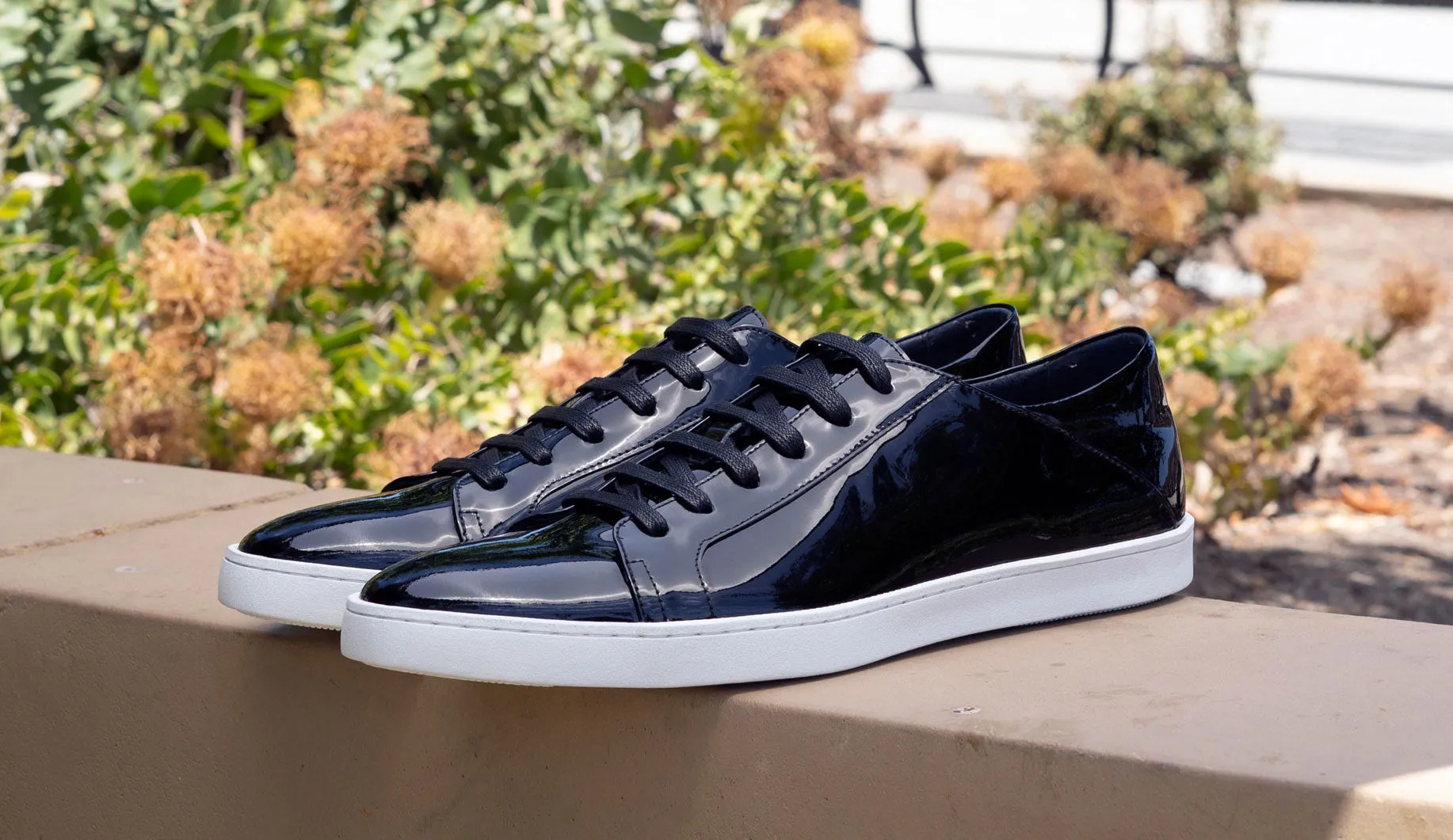 Shiny Calfskin Lace-Up Sneaker Black