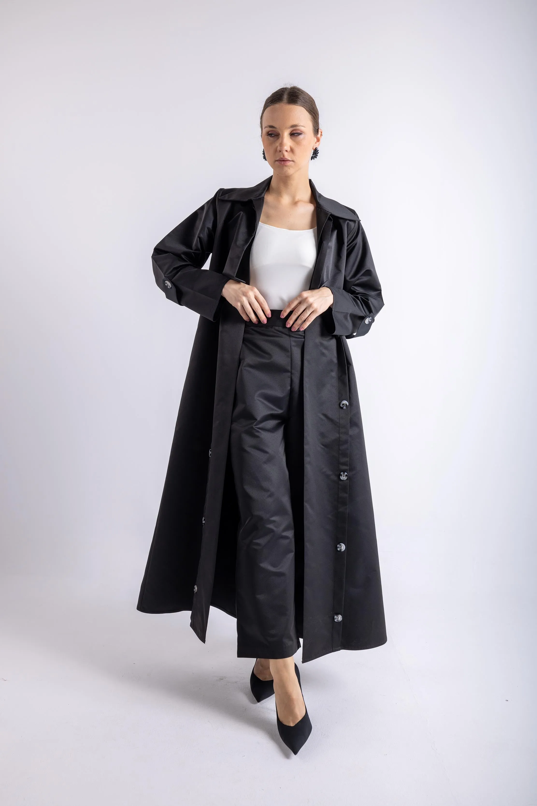 Trench Coat Style Abaya With Trouser Set