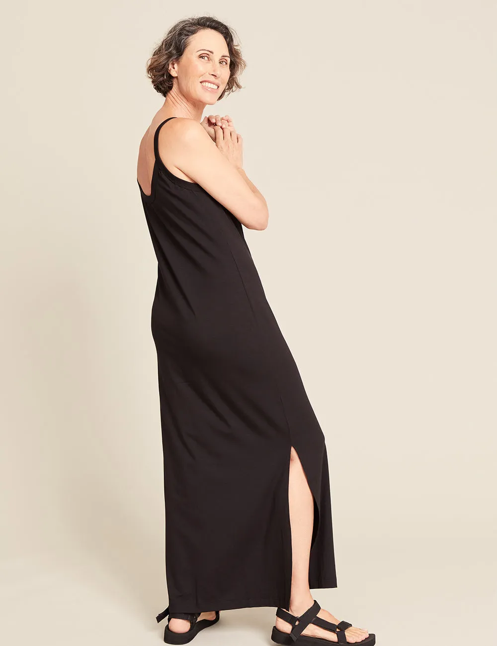 V-Neck Slip Dress - Black