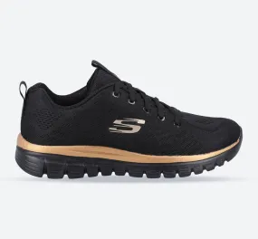 Women's Wide Fit Skechers 12615 Graceful Get Connected Sports Trainers - Black/Rose Gold